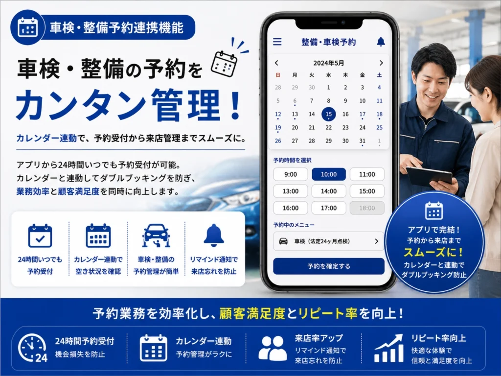 車整備工の車検・整備予約連携機能でカレンダー連動